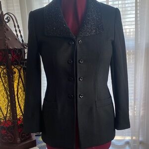 Black Beaded Collar Women's Jacket